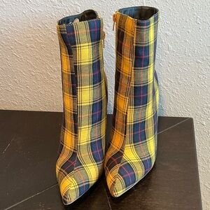 Liliana Yellow and Blue Plaid Ankle Boots